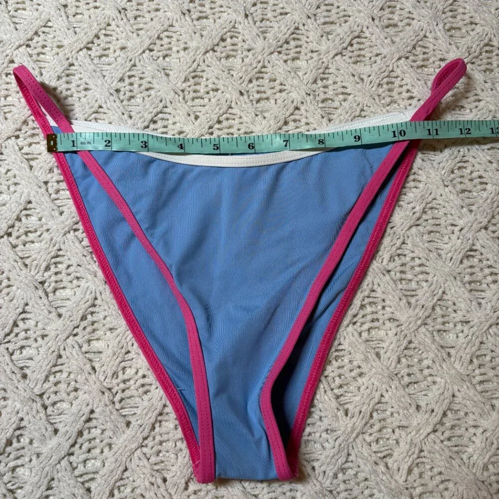 L*Space Bitsy Cut Bikini Bottom Blue with Pink & White Trim –‎ Women’s XL NWOT